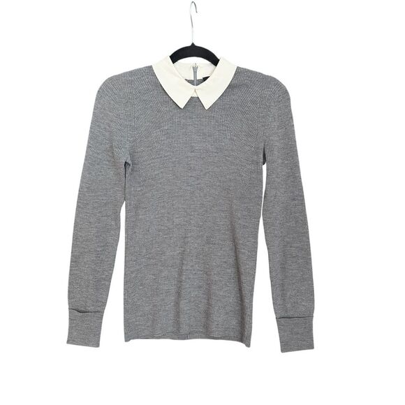 PAULE KA Sweaters - Paule Ka Paris Hiver 2016 Wool Blend Contrasting White Collar Gray Sweater Med